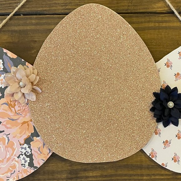 Easter Decoration Spring Home Door Hanger 3 Eggs Rose Gold Floral Peach Navy - Picture 11 of 15